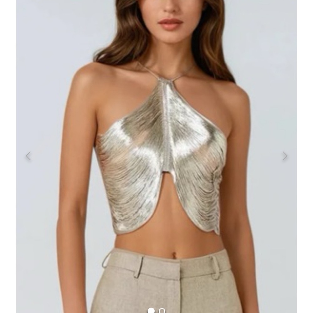 Silver Halter Neck Women Top